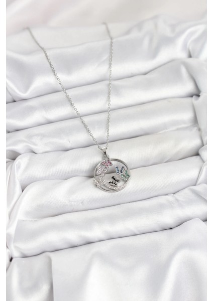 316L Çelik Zincir Gümüş Renk Zirkon Taşlı Kelebekli Kadın Kolye fiyatları