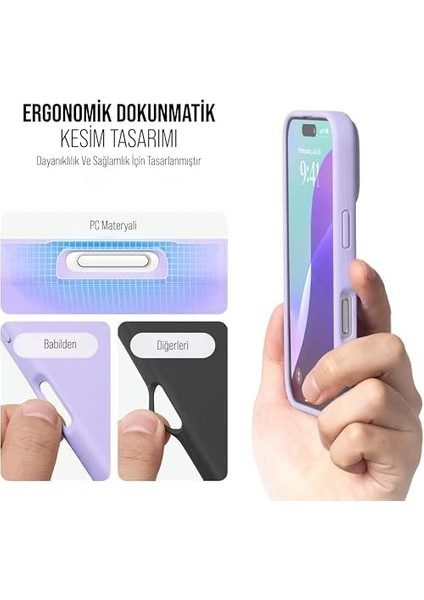 Kılıf Ince Sıvı Silikon 3 Katmanlı Tam Kaplamalı Yumuşak Jel Kauçuk Kılıf Kapak, Koyu Lila (16 Pro Max 16) modelleri