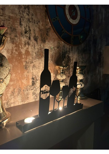 Şarap ve Şarap Kadehi Temalı Metal Dekoratif Mumluk fiyatları
