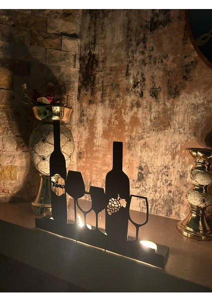 Şarap ve Şarap Kadehi Temalı Metal Dekoratif Mumluk modelleri