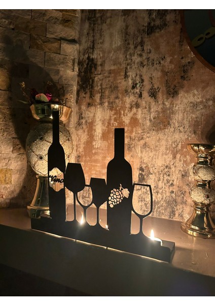 Şarap ve Şarap Kadehi Temalı Metal Dekoratif Mumluk fırsatları