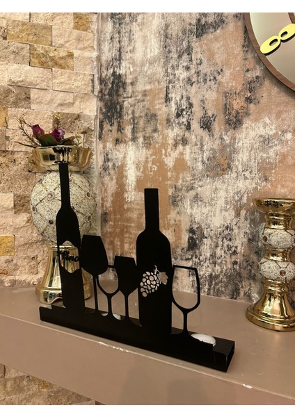 Şarap ve Şarap Kadehi Temalı Metal Dekoratif Mumluk