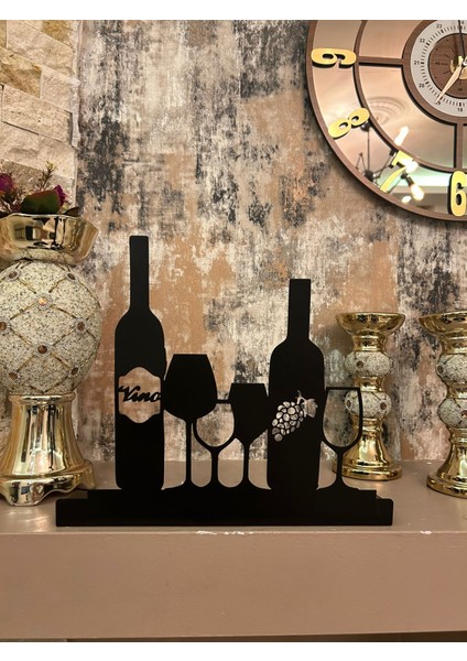 Şarap ve Şarap Kadehi Temalı Metal Dekoratif Mumluk