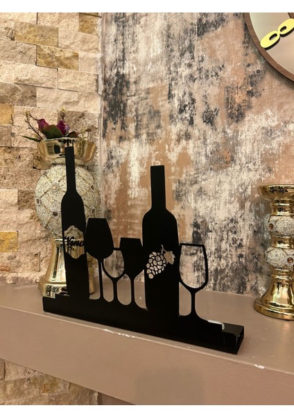 Şarap ve Şarap Kadehi Temalı Metal Dekoratif Mumluk