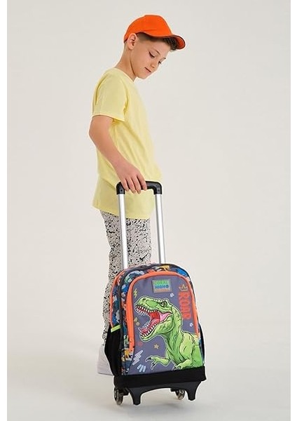 High Işıklı Tekerlekli Dinazor Kamuflaj Çekçek Okul ve Seyahat Çantası Erkek Çocuk Gri modelleri