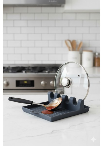 Kaşık Kepçe Altlığı ve Tencere Kapağı Koyma Aparatı Antrasit Renk