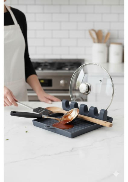 Kaşık Kepçe Altlığı ve Tencere Kapağı Koyma Aparatı Antrasit Renk modelleri