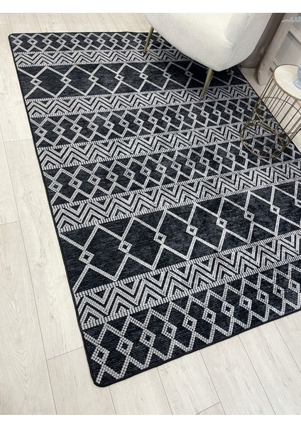 Gri Siyah Iskandinav Tarzı Kilim Desenli Yolluk Lateks Halı indirimleri