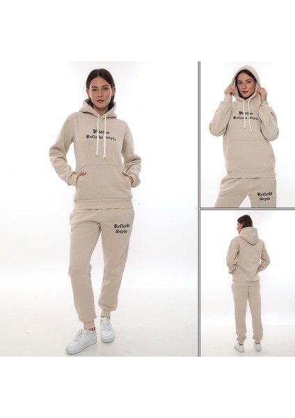 Kadın Kapüşonlu Kanguru Cep Şardonlu 3 Iplik Kışlık Içi Polarlı Günlük Eşofman Takım modelleri