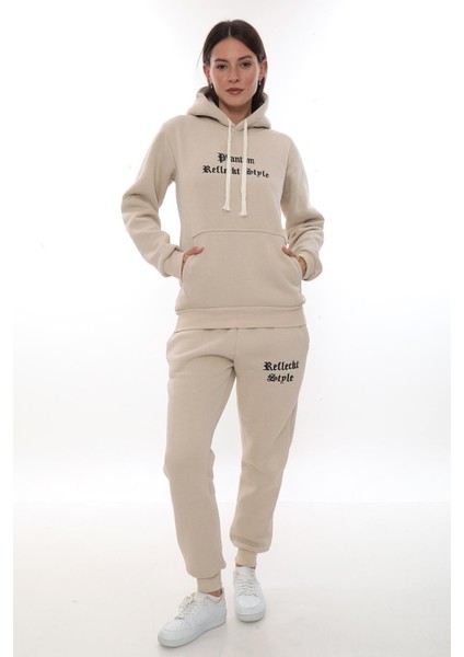 Kadın Kapüşonlu Kanguru Cep Şardonlu 3 Iplik Kışlık Içi Polarlı Günlük Eşofman Takım fırsatları