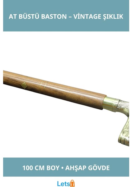 Dayanıklı Ahşap Pirinç At Büstü Baston 100 cm