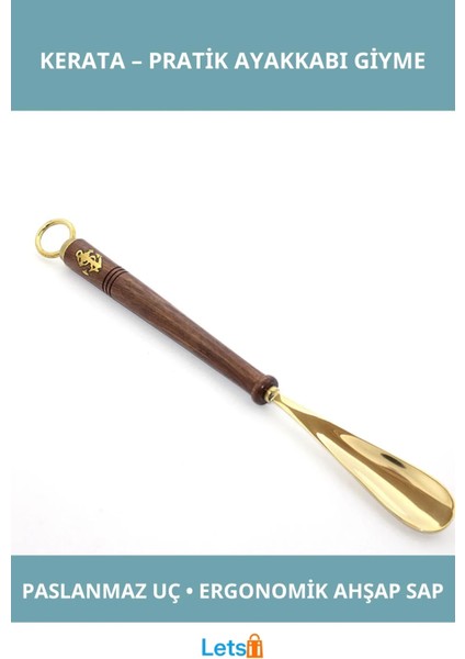 Paslanmaz Pirinç Çapalı Kerata Ergonomik Ahşap Saplı Ayakkabı Giyme Aleti