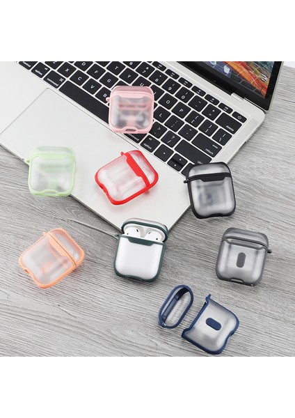 Apple Airpods 1. ve 2. Nesil Uyumlu Buzlu Transparan Renkli Çizgili Kılıf Bumper Koruma Kabı Hybrid