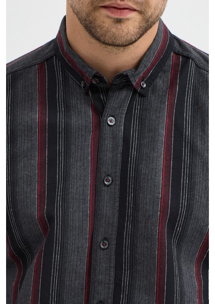 Erkek Dikine Çizgili Button Down Yaka Melanj Kışlık Pamuk Gömlek fırsatları