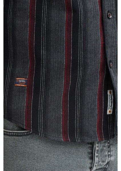 Erkek Dikine Çizgili Button Down Yaka Melanj Kışlık Pamuk Gömlek indirimleri