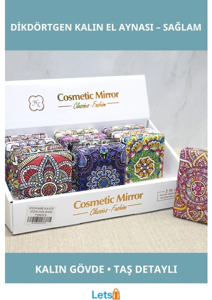 Taşlı El Aynası Dikdörtgen Kalın Estetik Tasarım