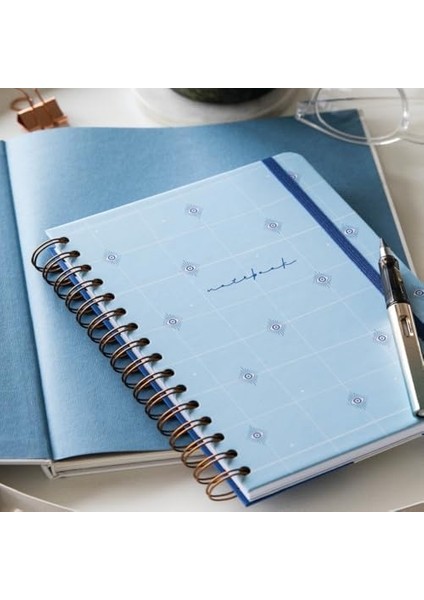 A5 Spiralli Sert Kapak Not Defteri Mavi Nazar modelleri