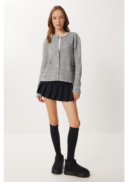 Dore Düğmeli Triko Hırka LKİ0048 Gri