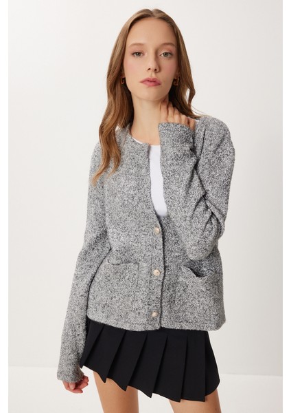 Dore Düğmeli Triko Hırka LKİ0048 Gri modelleri