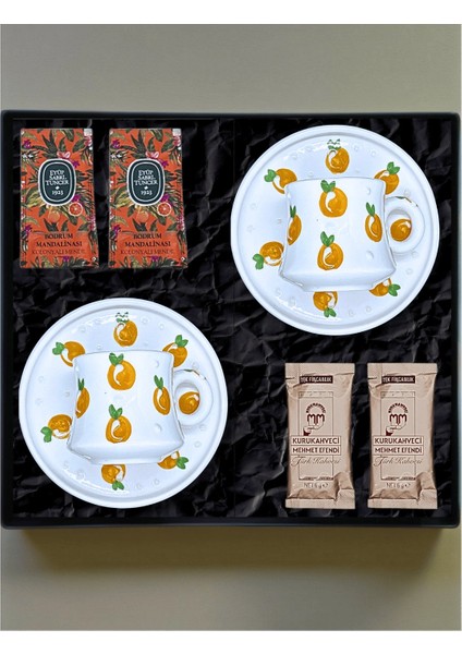 El Yapımı 2’li Kahve Fincan Takımı – Portakal Desenli