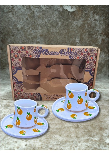 El Yapımı 2’li Kahve Fincan Takımı – Portakal Desenli fiyatları