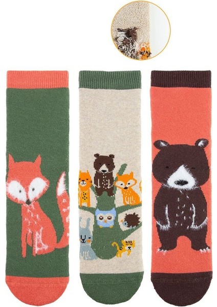 3'lü Kaydırmaz Forest Desenli Çocuk Soket Çorap