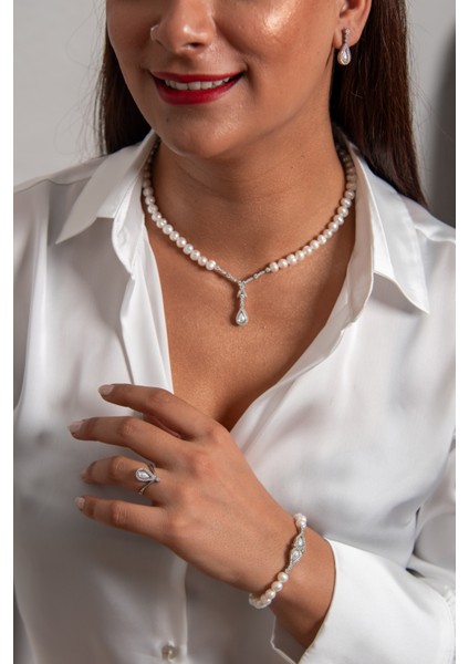 Incisi Içinde 925 Ayar Gümüş Rodyum (Beyaz Altın) Kaplama Gerçek Inci Set fiyatları