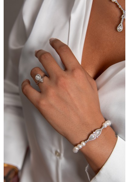 Incisi Içinde 925 Ayar Gümüş Rodyum (Beyaz Altın) Kaplama Gerçek Inci Set fırsatları