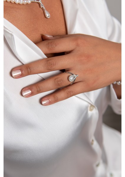 Incisi Içinde 925 Ayar Gümüş Rodyum (Beyaz Altın) Kaplama Gerçek Inci Set