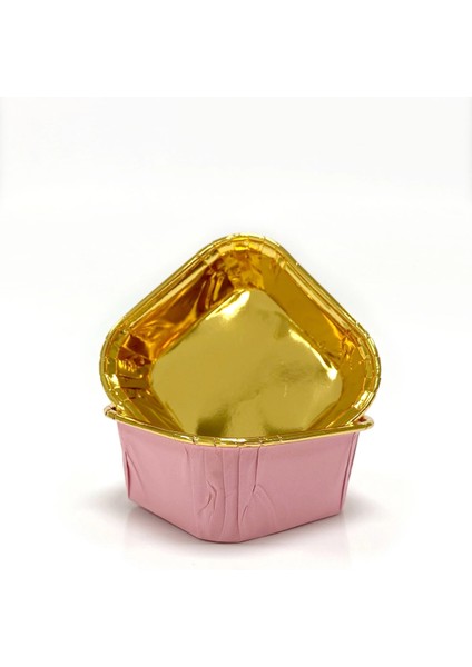 Muffin Kek Kapsülü Kare Pembe-Altın 25LI