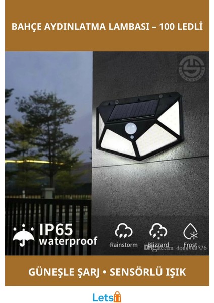 Güneş Enerjili 100 Ledli Bahçe Aydınlatma Lambası