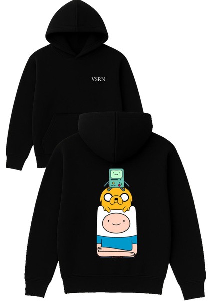 Advanture Tıme Tasarım Baskılı Oversize Siyah Kapüşonlu Sweatshirt