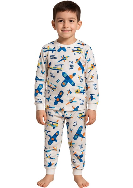 Time To Fly Beyaz Desenli Çocuk Pijama Takımı
