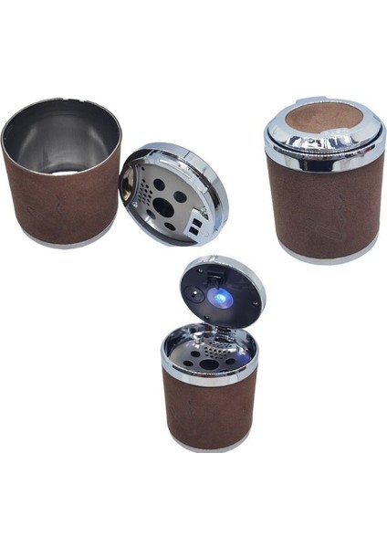 Işıklı Küllük Deri Kaplamalı-Basmalı Kahve / ICKU60-2