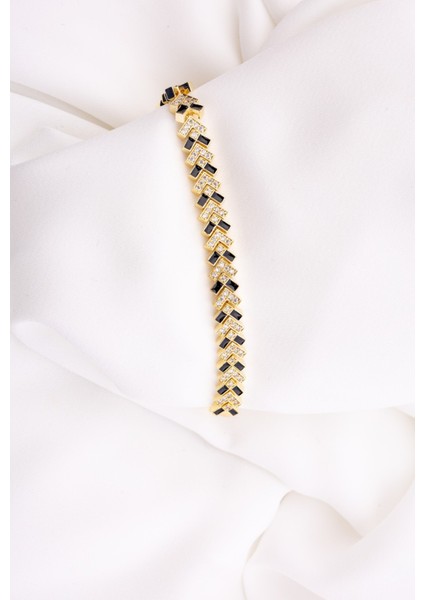 Taşlı Siyah Gold Kaplama Bileklik