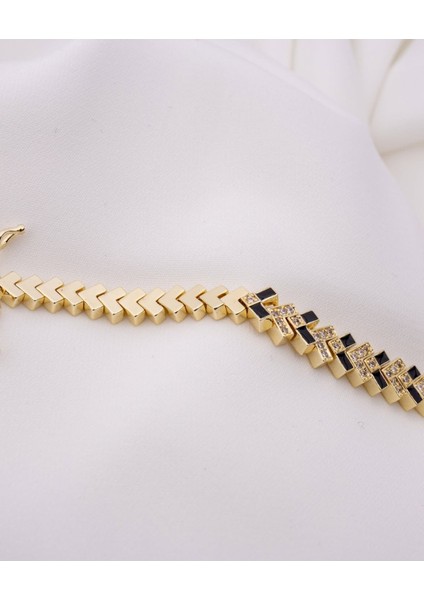 Taşlı Siyah Gold Kaplama Bileklik modelleri