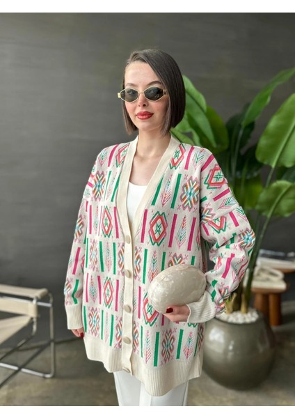 Triko Oversize Etnik Desenli Hırka modelleri