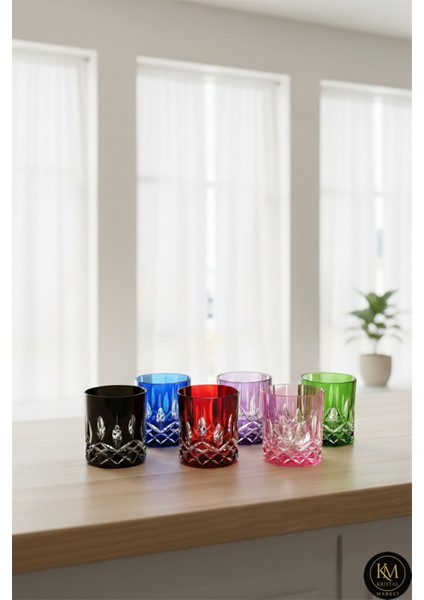 El Yapımı Kristal Cristalleria Italiana Renk Su Bardağı Takımı 6'lı