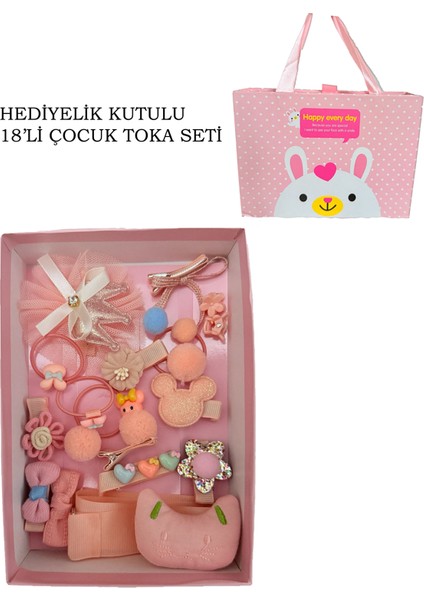 Kız Çocuk Yavruağzı Renk Hediyelik Kutulu 18'li Set Toka