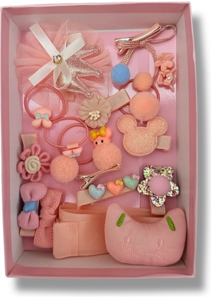 Kız Çocuk Yavruağzı Renk Hediyelik Kutulu 18'li Set Toka modelleri