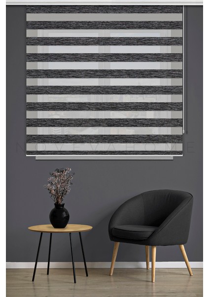 Zebra Stor Perde 08 Koyu Gri Mutfak Çocuk Odası Ofis Balkon Salon Perdesi Güneşlik Perde Plaseco