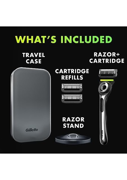 Gillette Labs Peeling Çubuklu Tıraş Seti - Seyahat Çantalı, 3 Yedek Bıçak ve Manyetik Stand