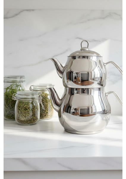 Jumbo Boy Aile Çaydanlık Takımı – Paslanmaz Çelik, Parlak Yüzeyli, Isıya Dayanıklı Ergonomik Saplı modelleri