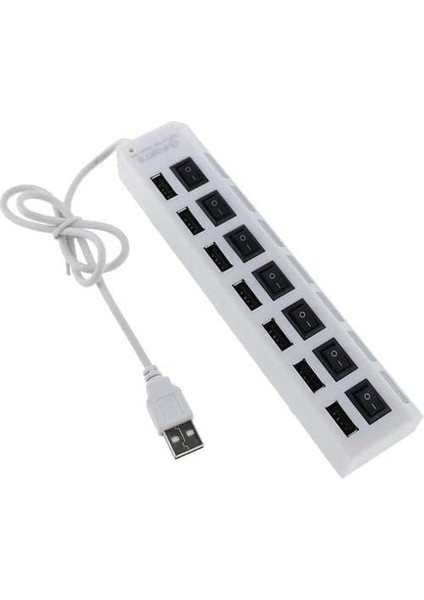 7 Portlu 2.0 USB Hub Çoklu USB Çoklayıcı Splitter Power Tuşlu Adaptör Beyaz fırsatları