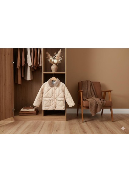 Kapitone Peluş Yaka Detaylı Kız Çocuk Montu Sonbahar Kışlık fiyatları