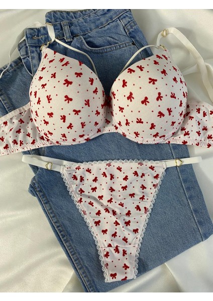 Kadın Kurdele Detaylı Ipli Balenli Destekli Dolgulu Push Up Sütyen Takımı Iç Çamaşırı Takımı fiyatları