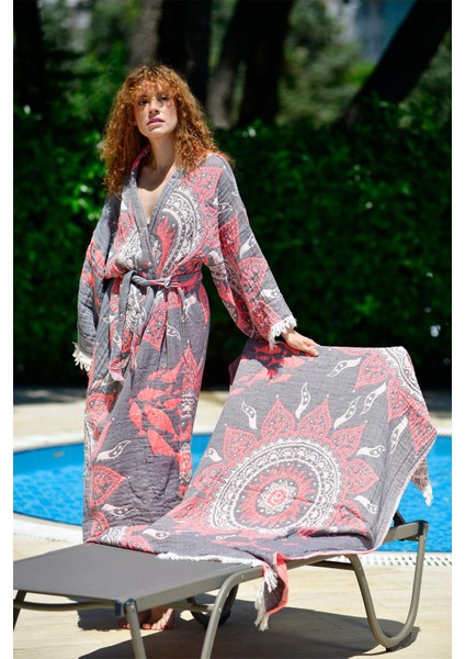 Gri- Turuncu Mandala Kimono ve Peştemal Takımı modelleri