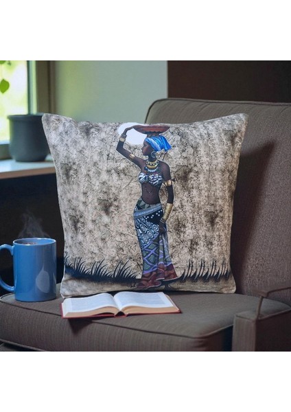 Afrika Temalı Tek Tarafı Dijital Baskı Pamuklu Bohem Tasarım Kırlent Kılıfı