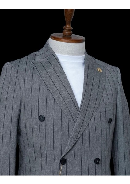 Kırlangıç Yaka, Slim Fit, Kruvaze, Torba Cepli, Çizgili Erkek Takım Elbise,ankrasit Gri fiyatları