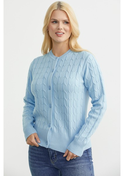 Düğmeli Sıfır Yaka Triko Hırka - Mavi fiyatları